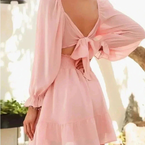 Exlura Tie Back/less Wedding Guest Mini, Lantern Sleeve Square Neck Ruffle,Flowy - Picture 2 of 14